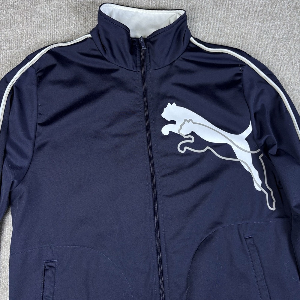 Puma Mens Track Jacket Navy Full Zip Big Logo Athletic Activewear Size Small